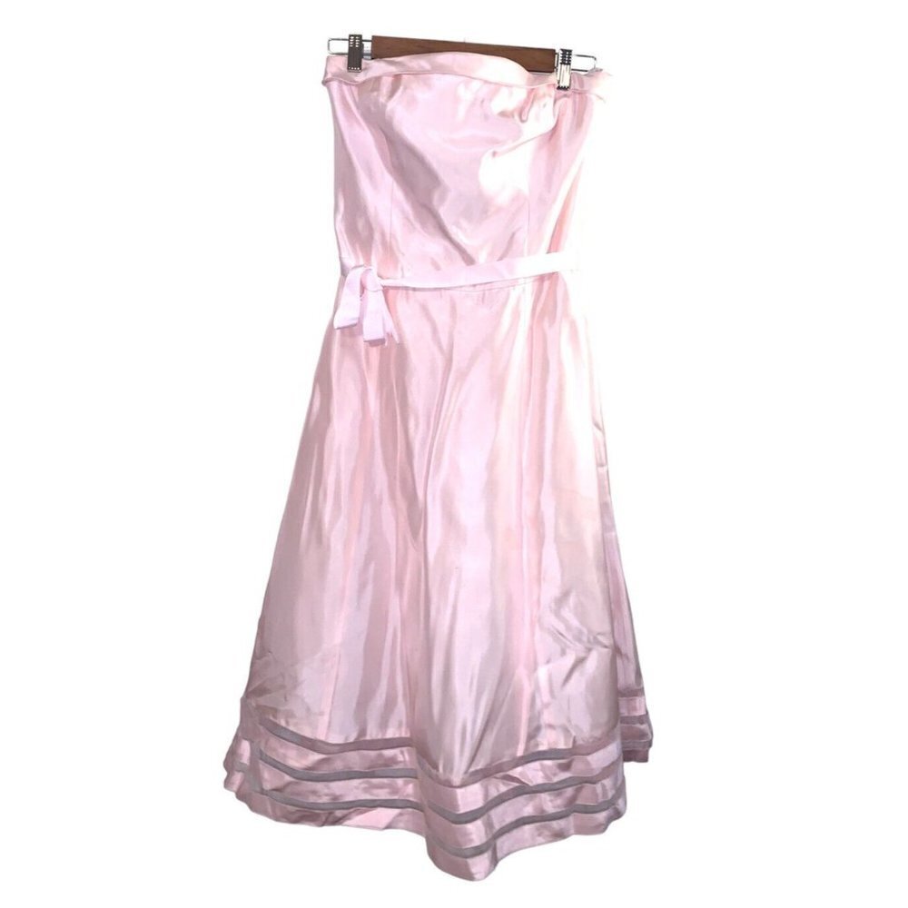Vera Wang Vintage Pink Strapless Waist Tie Retro 80s 90s Prom Dress Size 10
